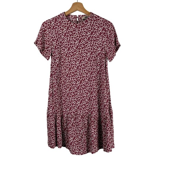Loft Women's Floral Flounce Swing Short Sleeve Mini Dress Red Size 00P - Picture 1 of 5